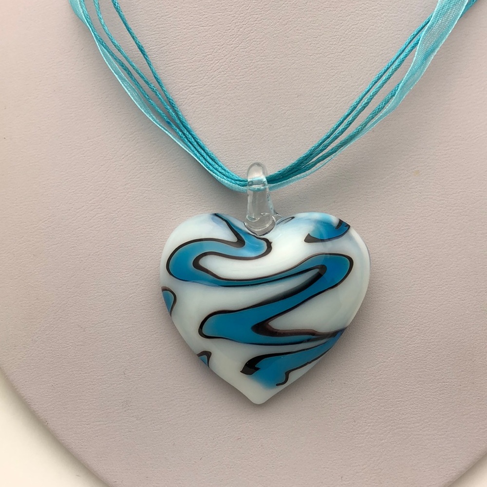 Blue and White Murano Heart Necklace